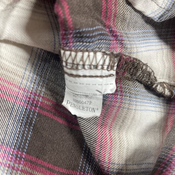 Pendleton Flannel Shirt Womens Large Button Up Plaid Outdoors Fall White Gray - Picture 4 of 10
